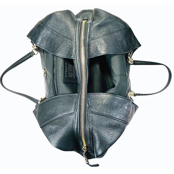 Coach Lexy Lexi Bag Purse F22210 Black Pebbled Leather Gold Tone Chain Handles - Picture 9 of 16